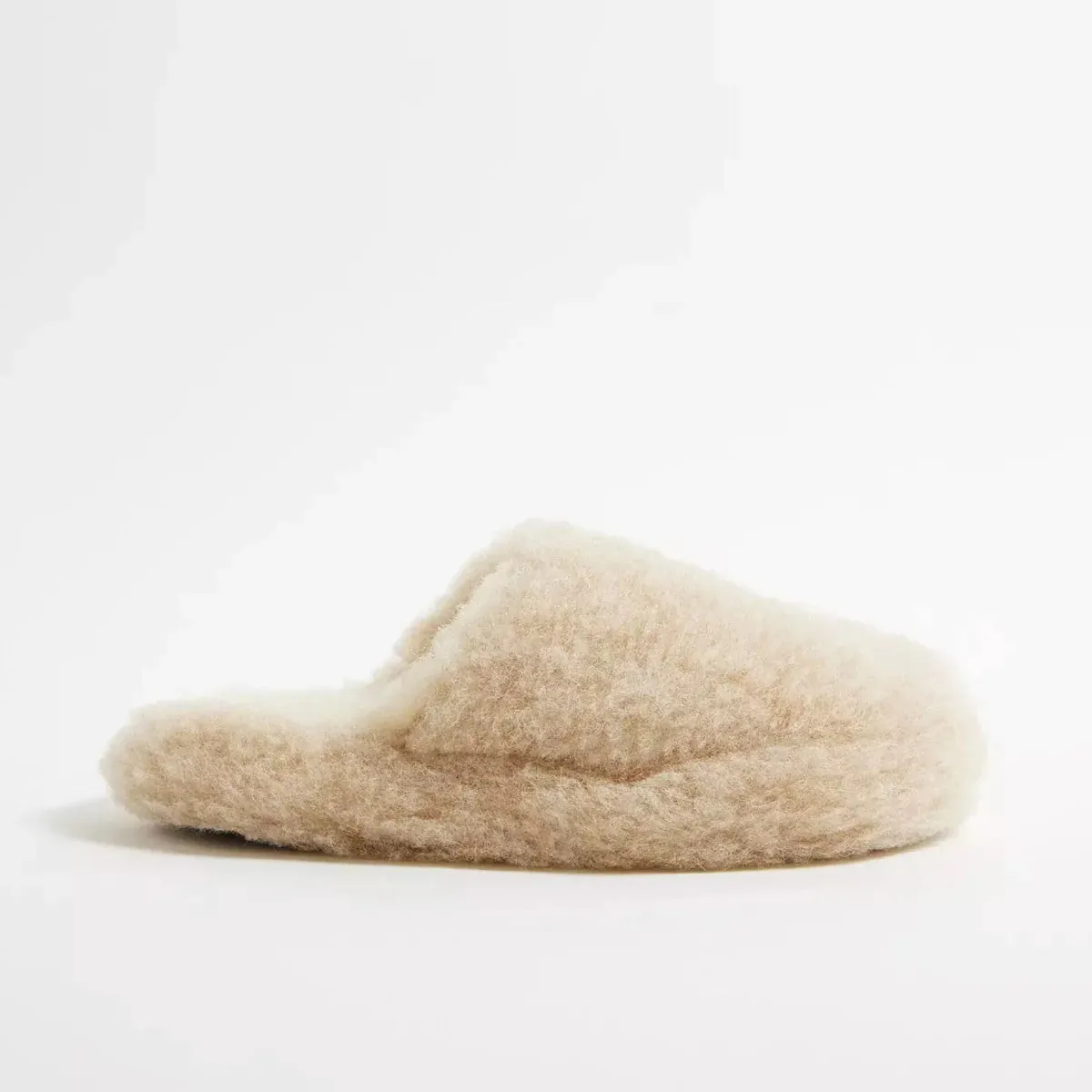 Beige Pure Irish Wool Mule Slippers