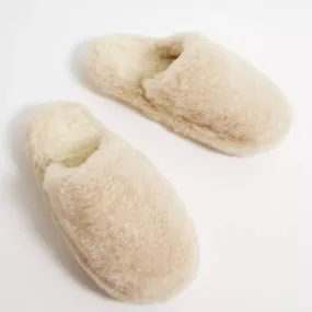 Beige Pure Irish Wool Mule Slippers