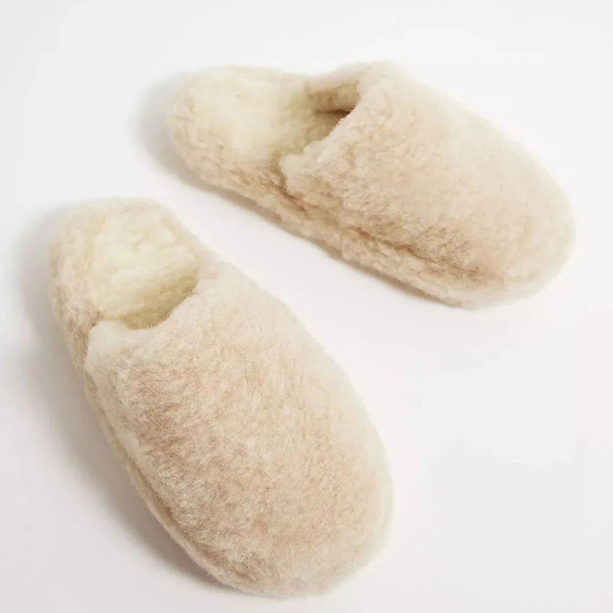 Beige Pure Irish Wool Mule Slippers