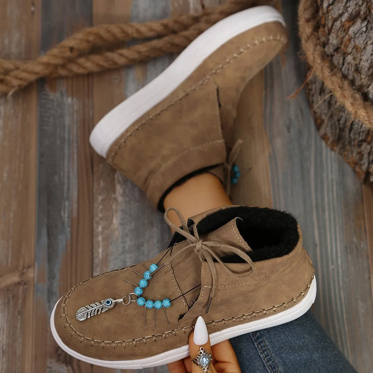 binfenxie  -  Tied Bead Trim Platform Sneakers