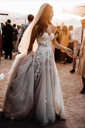 Boho Sweetheart Wedding Dress Bridal Gowns With 3D Lace Applique TN257