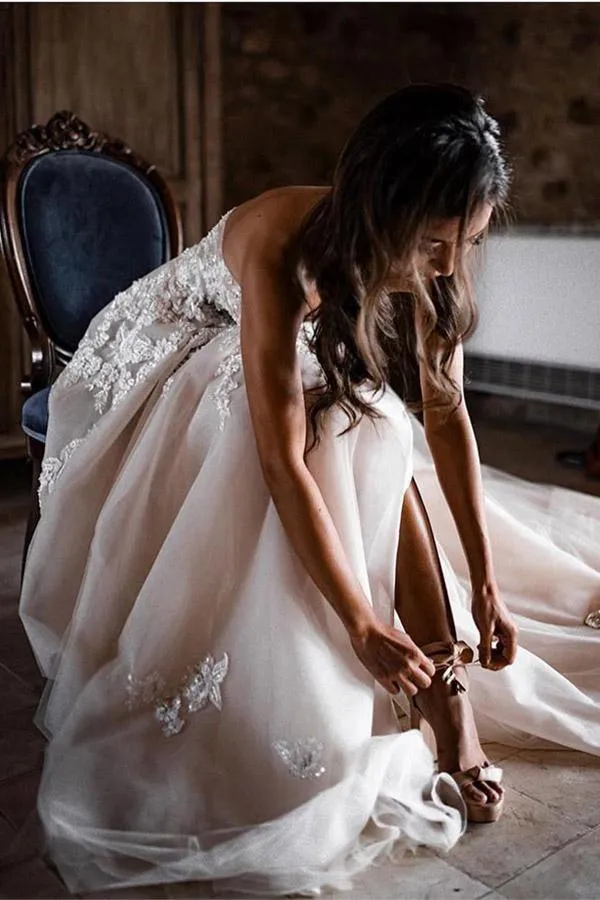 Boho Sweetheart Wedding Dress Bridal Gowns With 3D Lace Applique TN257