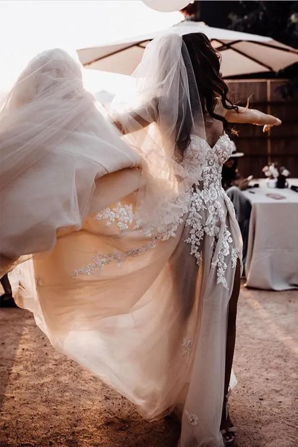 Boho Sweetheart Wedding Dress Bridal Gowns With 3D Lace Applique TN257