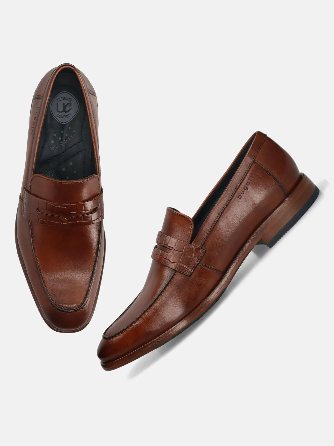 bugatti Cognac Premium Leather Slip-ons Formal
