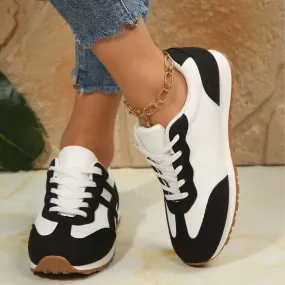 Contrast Lace Up Round Toe Sneakers