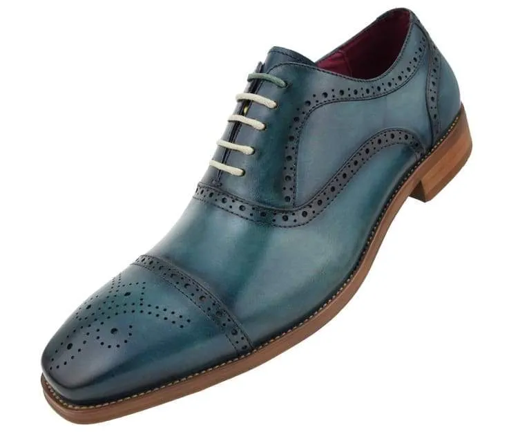 Genuine Leather Ag114 Teal Lace Up Men’s Dress Shoes