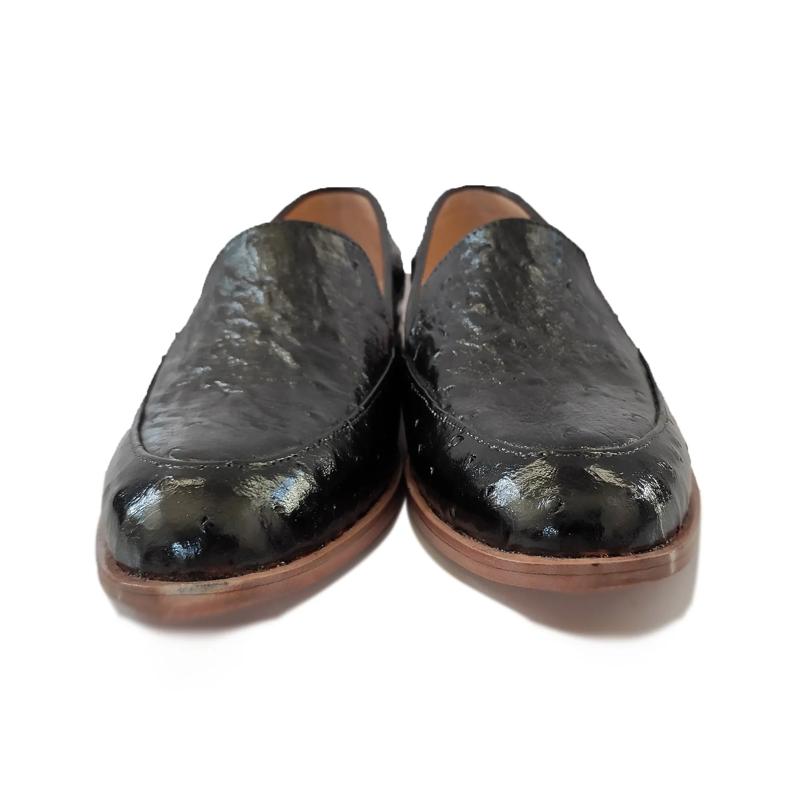 Kara Zini Handmade Ostrich Leather Women's Black Loafers