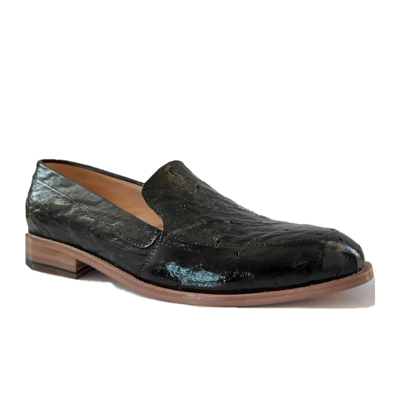 Kara Zini Handmade Ostrich Leather Women's Black Loafers