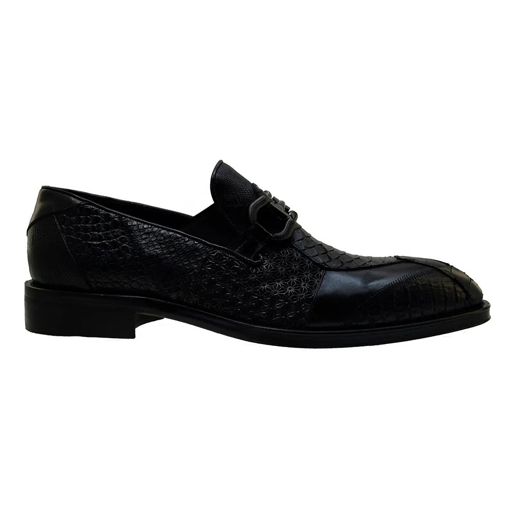 Men's Italian Shoes Jo Ghost 4994 Black Leather Dress Buckle Shoes