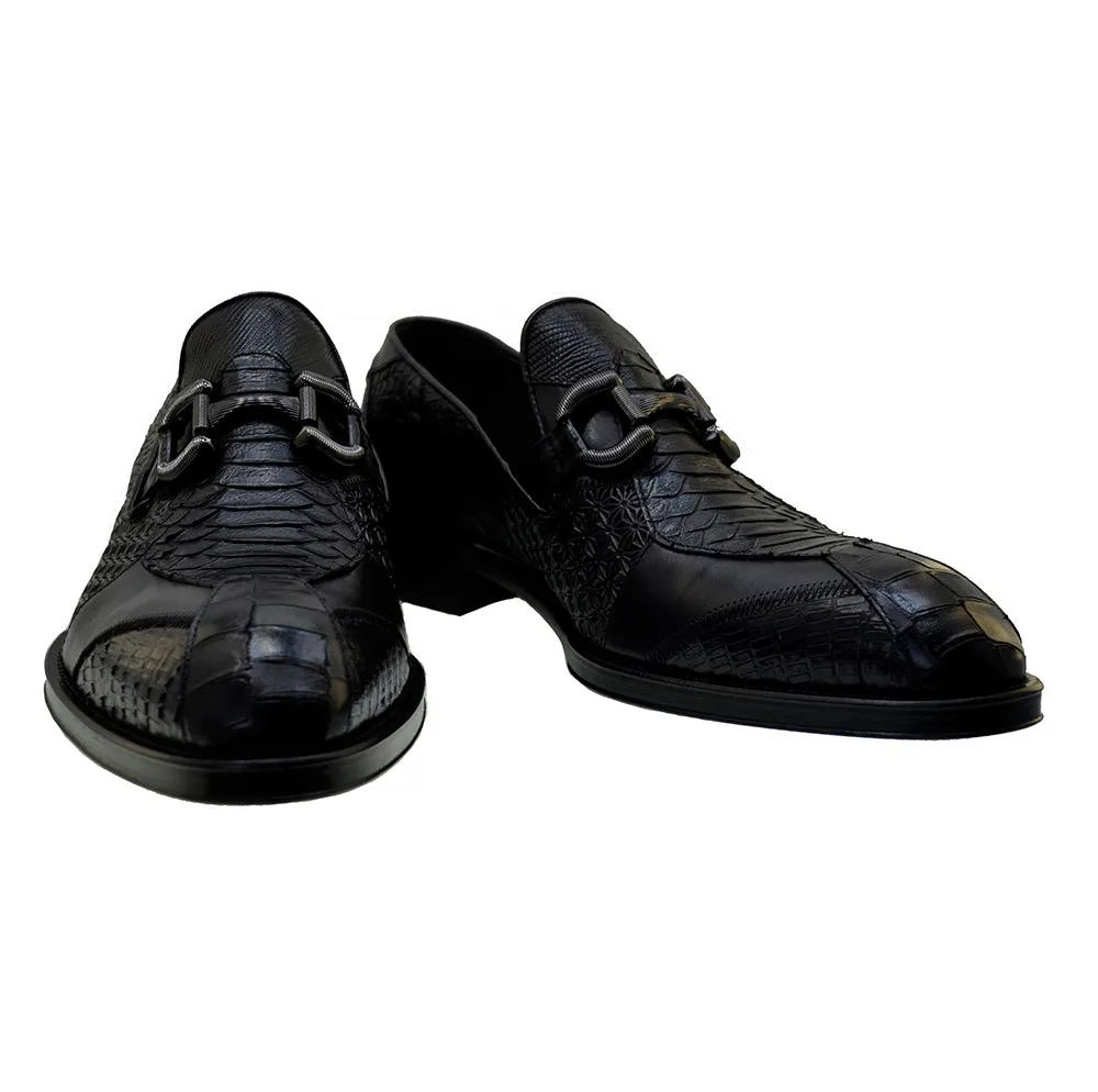 Men's Italian Shoes Jo Ghost 4994 Black Leather Dress Buckle Shoes