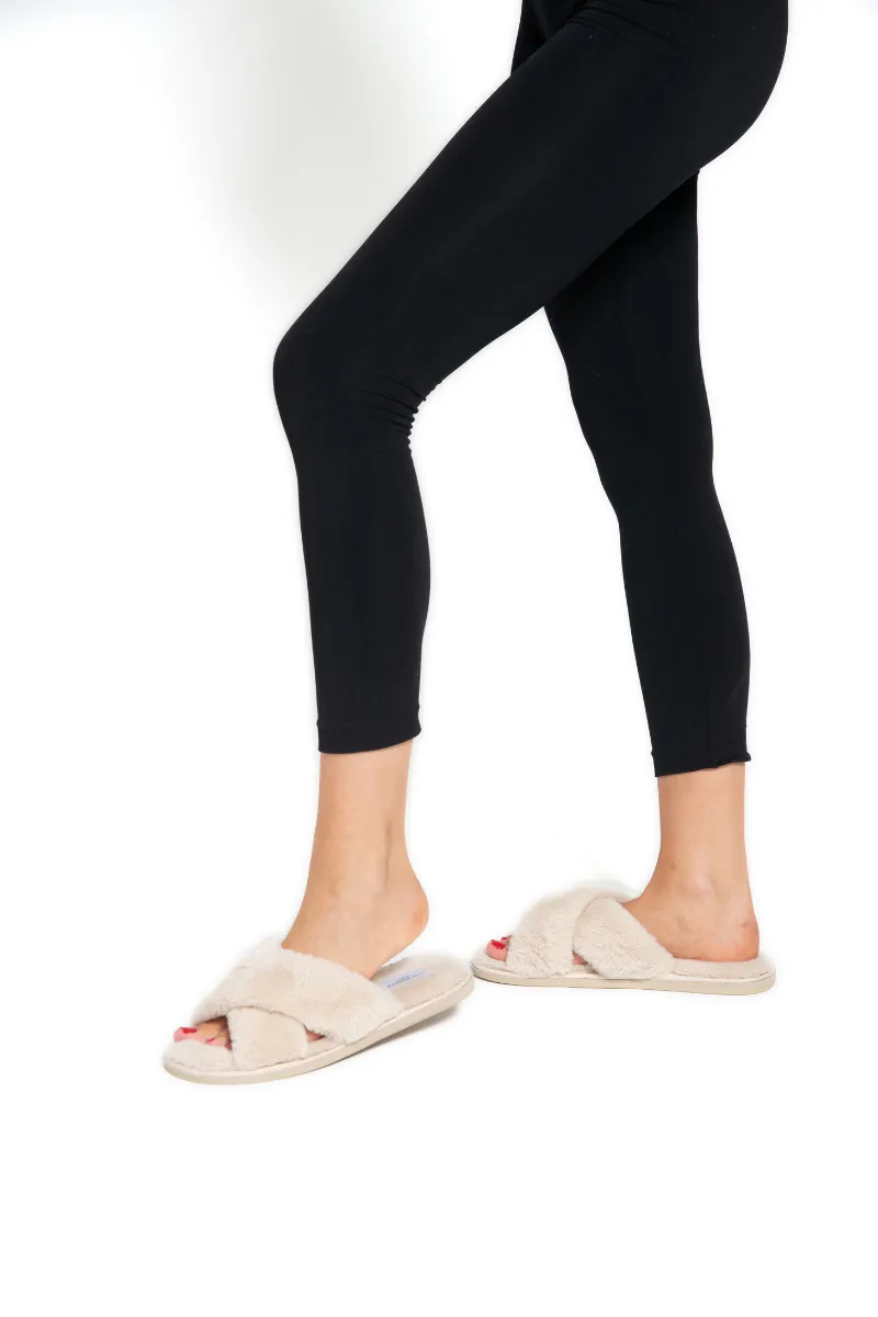 Miss Sparrow Faux Fur Cross Over Slippers
