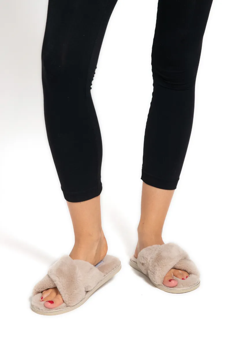 Miss Sparrow Faux Fur Cross Over Slippers