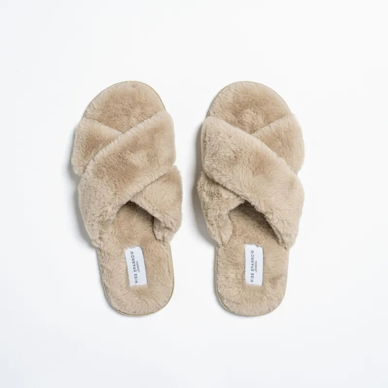 Miss Sparrow Faux Fur Cross Over Slippers