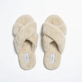 Miss Sparrow Faux Fur Cross Over Slippers