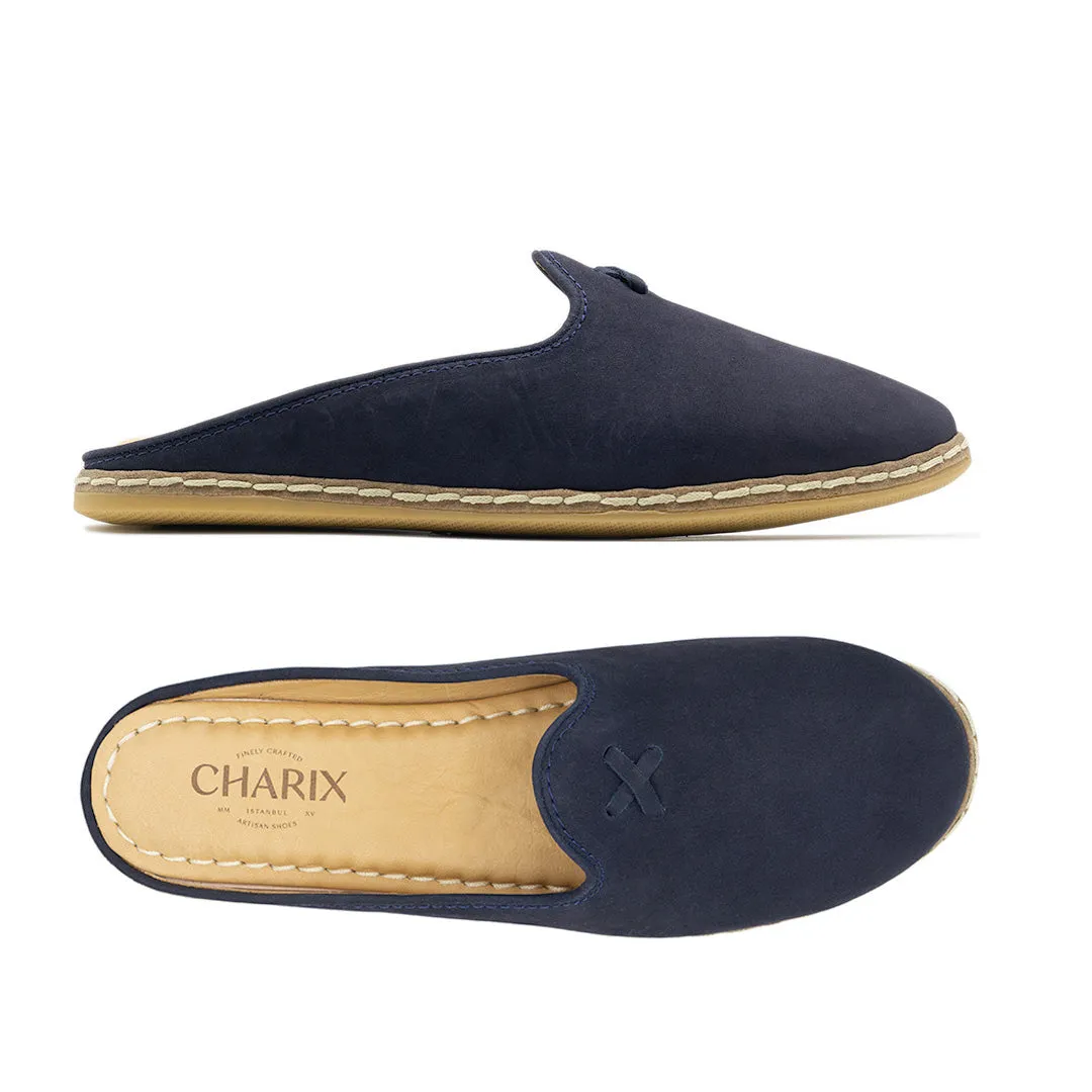 Navy Nubuck Mules for Men