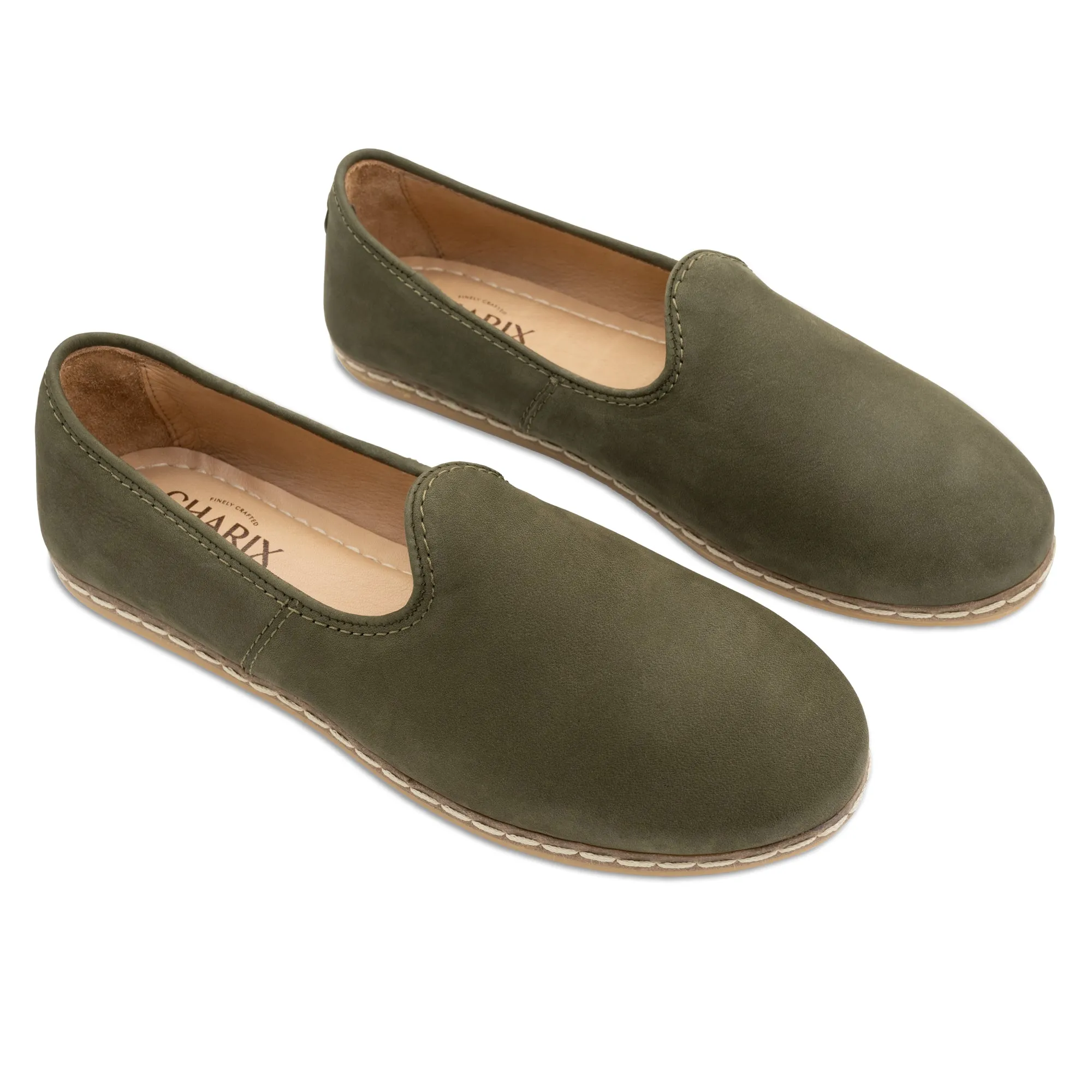 Olive Nubuck Slip Ons for Men