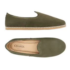 Olive Nubuck Slip Ons for Men