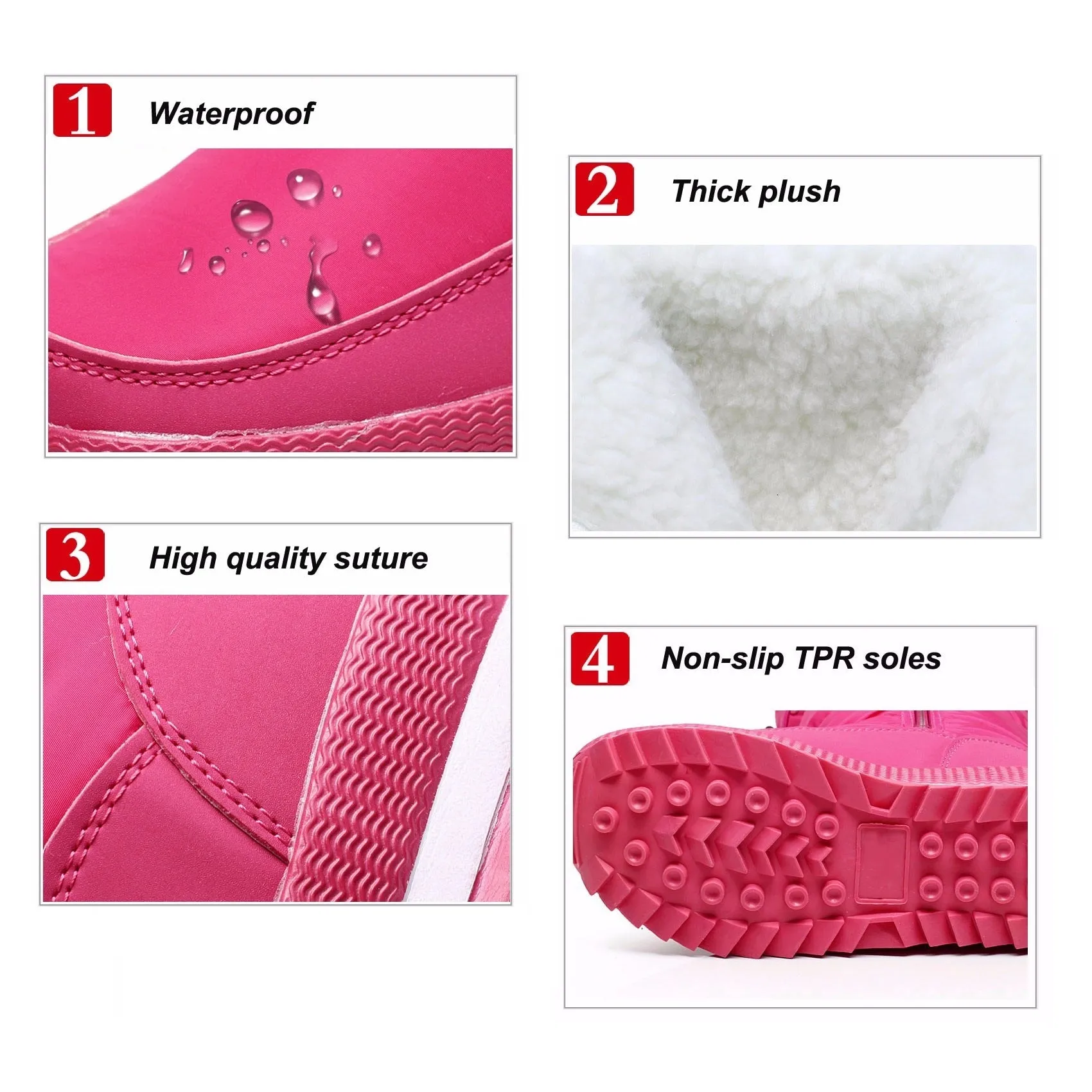 Women's Waterproof Snow Thick Plush TPR Sole Boots